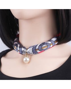 Korean Fashion Short Collarbone Printing Pearl Women Scarf Necklace - NO.19