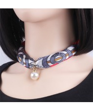 Korean Fashion Short Collarbone Printing Pearl Women Scarf Necklace - NO.19