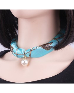 Korean Fashion Short Collarbone Printing Pearl Women Scarf Necklace - NO.21