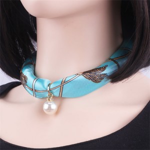 Korean Fashion Short Collarbone Printing Pearl Women Scarf Necklace - NO.22