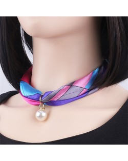 Korean Fashion Short Collarbone Printing Pearl Women Scarf Necklace - NO.22