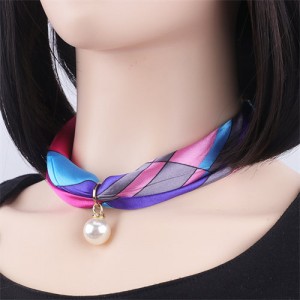 Korean Fashion Short Collarbone Printing Pearl Women Scarf Necklace - NO.23
