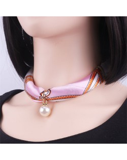 Korean Fashion Short Collarbone Printing Pearl Women Scarf Necklace - NO.23