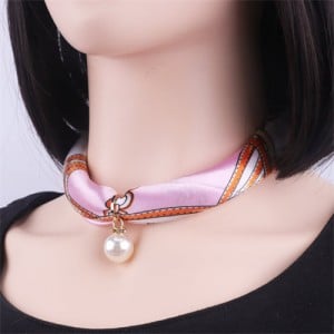 Korean Fashion Short Collarbone Printing Pearl Women Scarf Necklace - NO.24