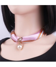 Korean Fashion Short Collarbone Printing Pearl Women Scarf Necklace - NO.24