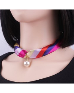 Korean Fashion Short Collarbone Printing Pearl Women Scarf Necklace - NO.24