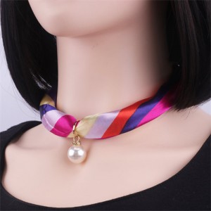 Korean Fashion Short Collarbone Printing Pearl Women Scarf Necklace - NO.25