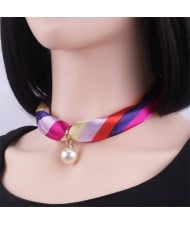 Korean Fashion Short Collarbone Printing Pearl Women Scarf Necklace - NO.25