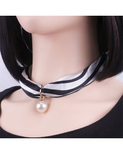 Korean Fashion Short Collarbone Printing Pearl Women Scarf Necklace - NO.25