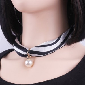 Korean Fashion Short Collarbone Printing Pearl Women Scarf Necklace - NO.26