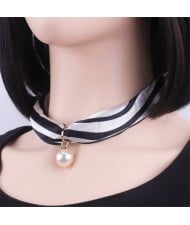 Korean Fashion Short Collarbone Printing Pearl Women Scarf Necklace - NO.26