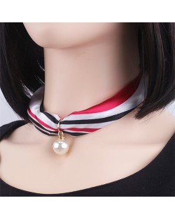 Korean Fashion Short Collarbone Printing Pearl Women Scarf Necklace - NO.26