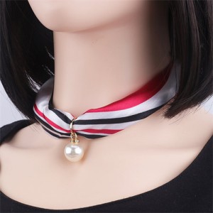 Korean Fashion Short Collarbone Printing Pearl Women Scarf Necklace - NO.27