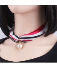 Korean Fashion Short Collarbone Printing Pearl Women Scarf Necklace - NO.27