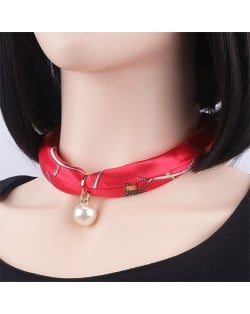 Korean Fashion Short Collarbone Printing Pearl Women Scarf Necklace - NO.27