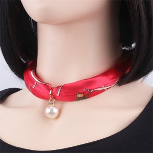 Korean Fashion Short Collarbone Printing Pearl Women Scarf Necklace - NO.28