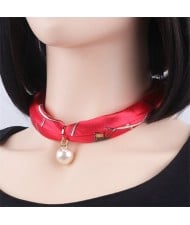 Korean Fashion Short Collarbone Printing Pearl Women Scarf Necklace - NO.27