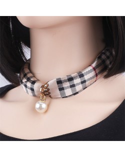 Korean Fashion Short Collarbone Printing Pearl Women Scarf Necklace - NO.28