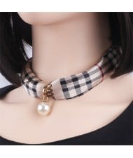 Korean Fashion Short Collarbone Printing Pearl Women Scarf Necklace - NO.29