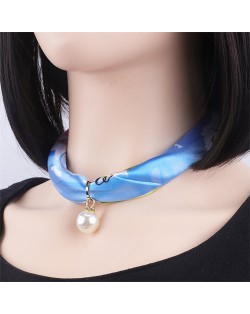 Korean Fashion Short Collarbone Printing Pearl Women Scarf Necklace - NO.29
