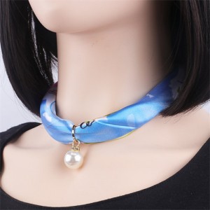 Korean Fashion Short Collarbone Printing Pearl Women Scarf Necklace - NO.30