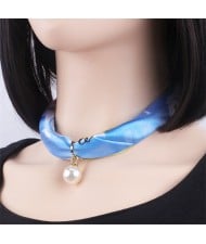 Korean Fashion Short Collarbone Printing Pearl Women Scarf Necklace - NO.29