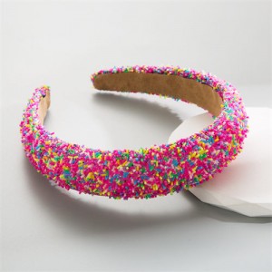 Korean Hair Accessories Candy Colorful Mini Beads Decorated Wholesale Fashion Hair Hoop - Rose