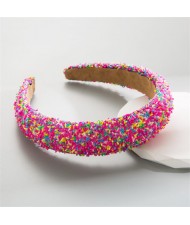 Korean Hair Accessories Candy Colorful Mini Beads Decorated Wholesale Fashion Hair Hoop - Rose