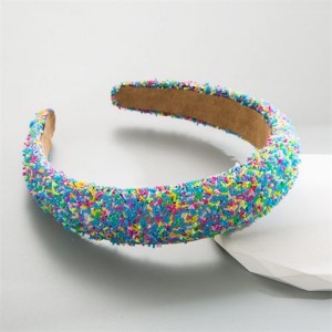 Korean Hair Accessories Candy Colorful Mini Beads Decorated Wholesale Fashion Hair Hoop - Blue