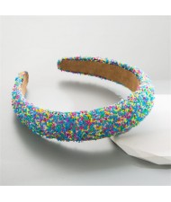 Korean Hair Accessories Candy Colorful Mini Beads Decorated Wholesale Fashion Hair Hoop - Blue