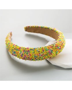 Korean Hair Accessories Candy Colorful Mini Beads Decorated Wholesale Fashion Hair Hoop - Yellow