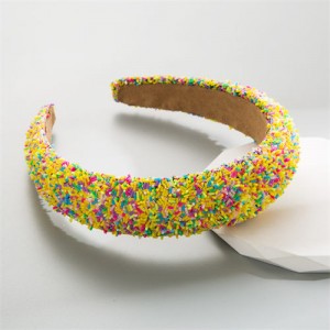 Korean Hair Accessories Candy Colorful Mini Beads Decorated Wholesale Fashion Hair Hoop - Yellow