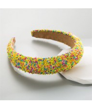 Korean Hair Accessories Candy Colorful Mini Beads Decorated Wholesale Fashion Hair Hoop - Yellow