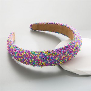 Korean Hair Accessories Candy Colorful Mini Beads Decorated Wholesale Fashion Hair Hoop - Purple
