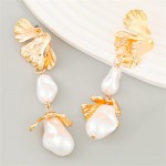 Sring Summer Style Flower with Irregular Pearl Design Wholesale Women Earrings - Golden