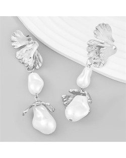 Sring Summer Style Flower with Irregular Pearl Design Wholesale Women Earrings - Golden