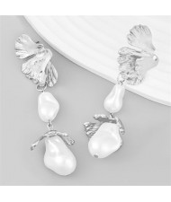 Sring Summer Style Flower with Irregular Pearl Design Wholesale Women Earrings - Silver