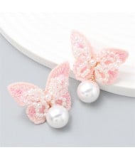 Sring Summer Style Flower with Irregular Pearl Design Wholesale Women Earrings - Silver