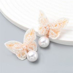 Exquisite Fashion Beautiful Butterfly with Pearl Dangle Wholesale Women Earrings - White