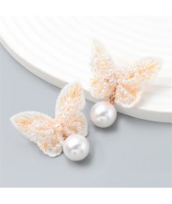 Exquisite Fashion Beautiful Butterfly with Pearl Dangle Wholesale Women Earrings - White