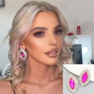 Bling Rhinestone Surround Olive Shape Design Wholesale Women Party Earrings - Rose