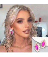 Bling Rhinestone Surround Olive Shape Design Wholesale Women Party Earrings - Rose