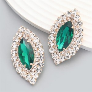 Bling Rhinestone Surround Olive Shape Design Wholesale Women Party Earrings - Green