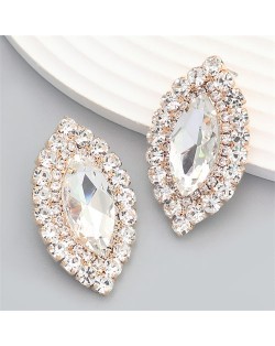 Bling Rhinestone Surround Olive Shape Design Wholesale Women Party Earrings - Green