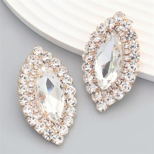 Bling Rhinestone Surround Olive Shape Design Wholesale Women Party Earrings - White