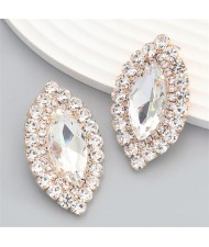 Bling Rhinestone Surround Olive Shape Design Wholesale Women Party Earrings - Green