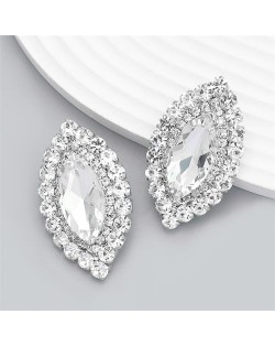 Bling Rhinestone Surround Olive Shape Design Wholesale Women Party Earrings - White