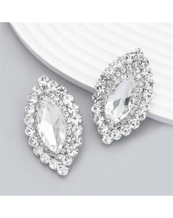 Bling Rhinestone Surround Olive Shape Design Wholesale Women Party Earrings - White