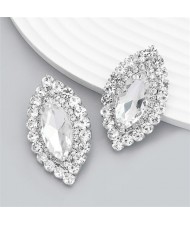 Bling Rhinestone Surround Olive Shape Design Wholesale Women Party Earrings - Silver