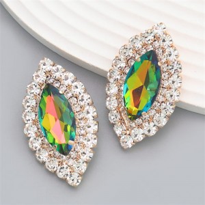 Bling Rhinestone Surround Olive Shape Design Wholesale Women Party Earrings - Luminous Green